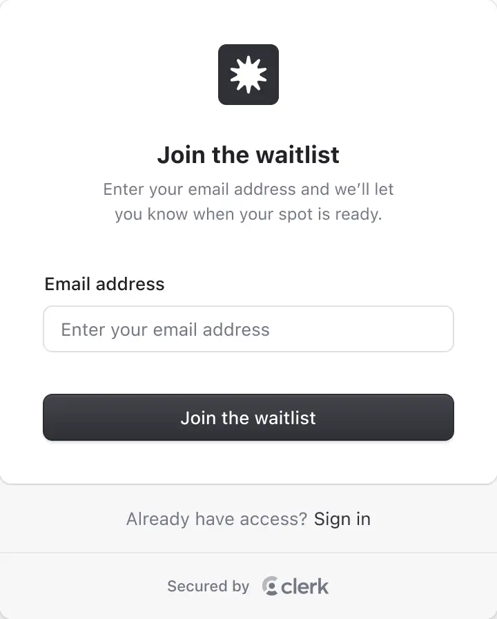 Browser waitlist component with an input field for email address and a button to join the waitlist.