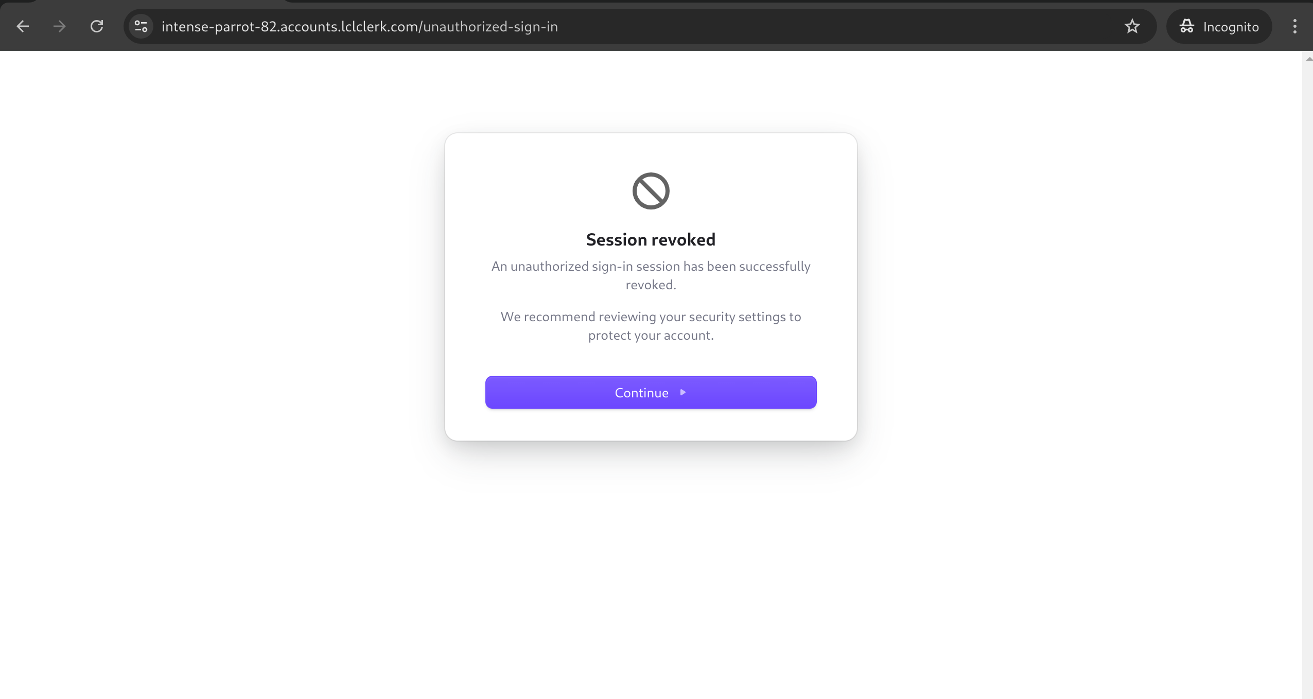 Browser's Account Portal unauthorized sign-in page